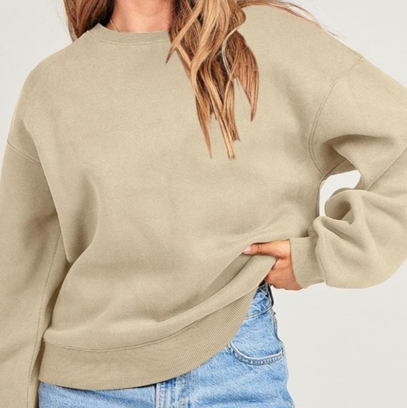 Caracilia Women's Light Brown Oversized Crewneck Sweatshirts NWT Size XS - Picture 6 of 11